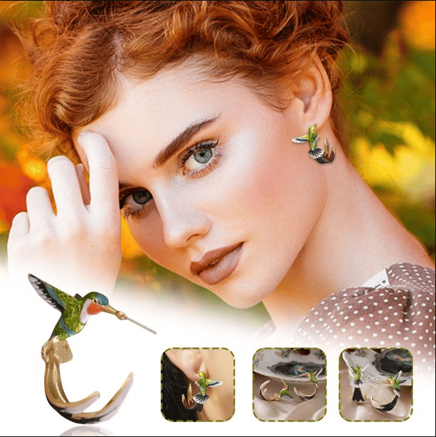 Hummingbird Earrings, Cute Bird Earrings, Semicircle Bird Earrings